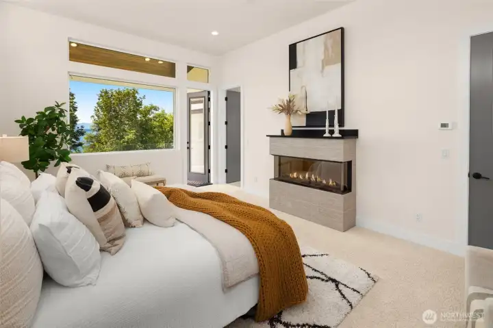 Fireplace and views