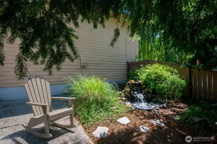My favorite outdoor spot, love the water feature.