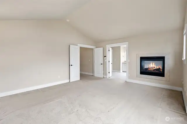 Primary bedroom with double sided fireplace.