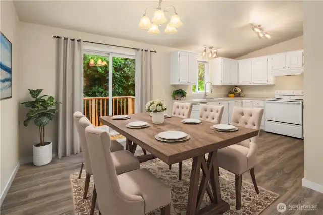 Entertainment size dining room and kitchen with room for your big table -virtually staged to give you vision of the possibilities