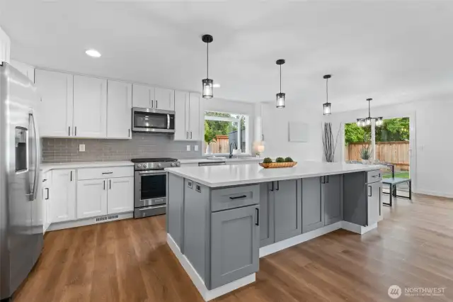 Amazing kitchen with expansive quartz island