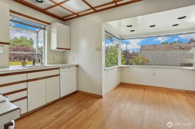 Kitchen is in good shape.  Garden window and a breakfast nook.