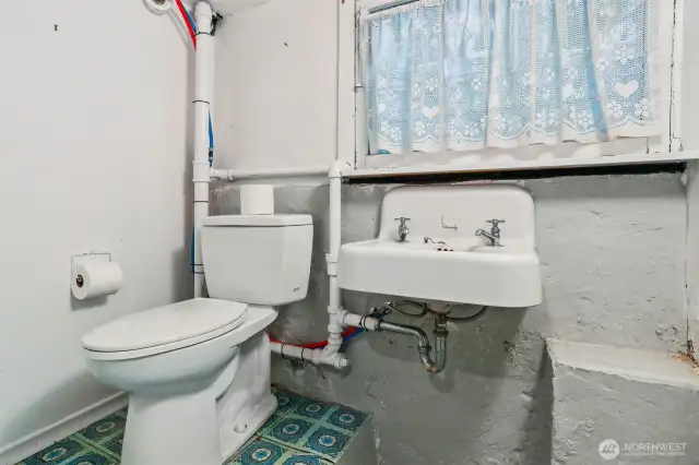 Lower level half bathroom.