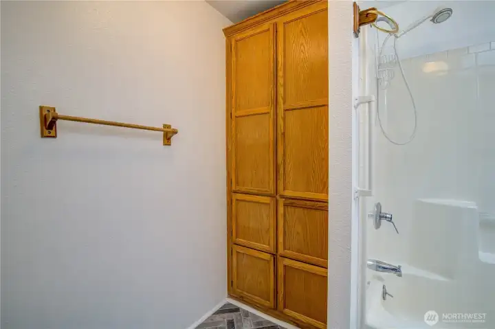 Large size linen closet in Primary Bathroom.