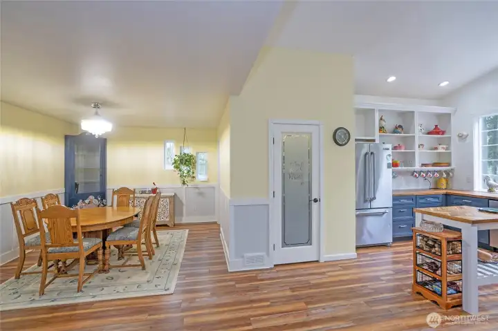 Convenient kitchen-to-dining layout ideal for hosting guests.