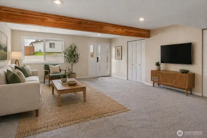 Living room of the 1300sf ADU-like unit (virtually staged)