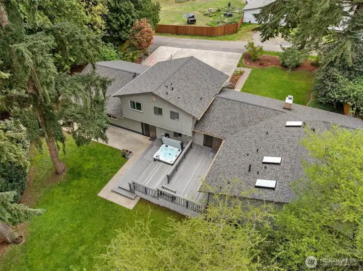 Aerial view of the back of the home