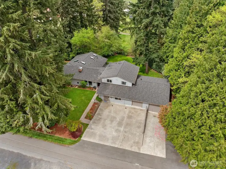 Aerial view of the front of the home
