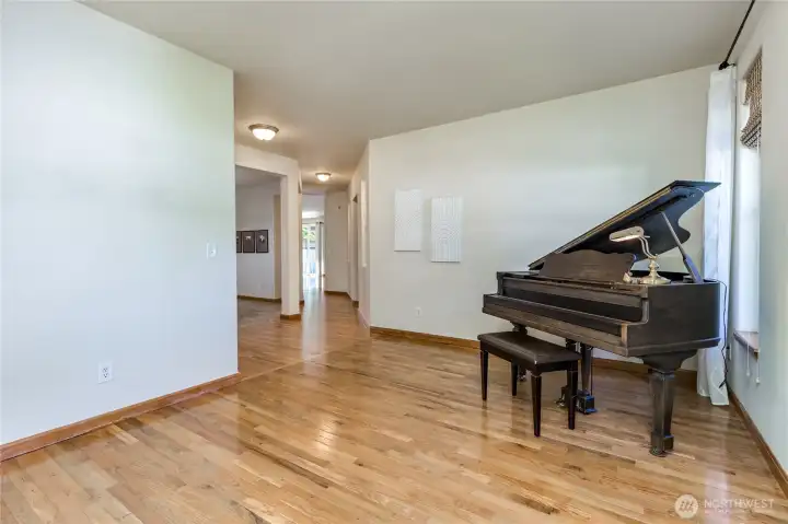 Bright living room with gorgeous hardwood flooring
