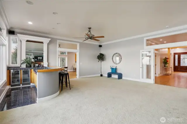 Living room with veiws and entertaining bar