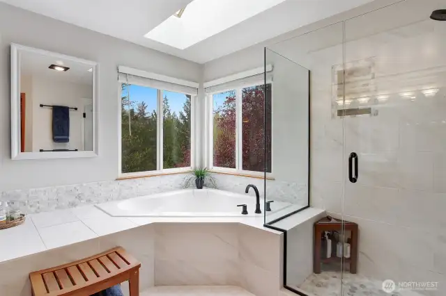 Soaking tub with picture windows.