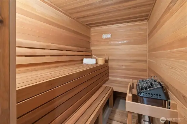 Custom cedar Amerec sauna – a luxurious, spa-like feature for ultimate relaxation.