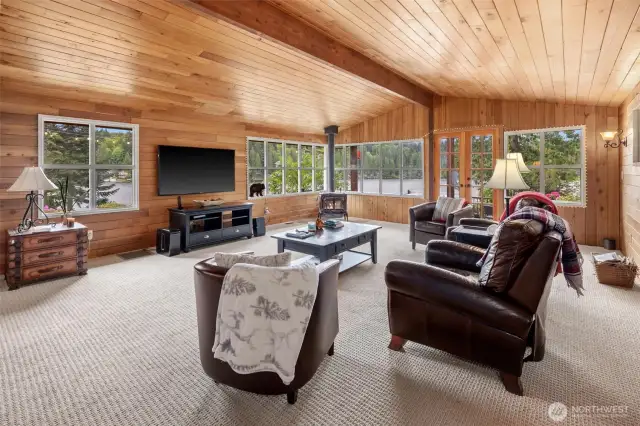 Beautiful lake views and French doors to deck with hot tub.
