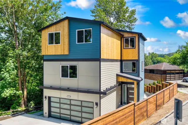 Home on large lot with view of the lake.