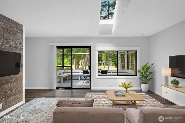 Virtually staged great room.