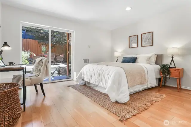 Lower level bedroom - a generous size and with easy access to the back patio.