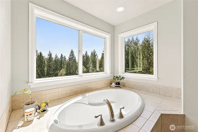 Large corner tub in primary BR with beautiful views