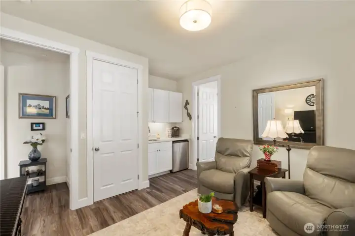 Jr suite living area with small kitchenette. Great for multi-gen living.