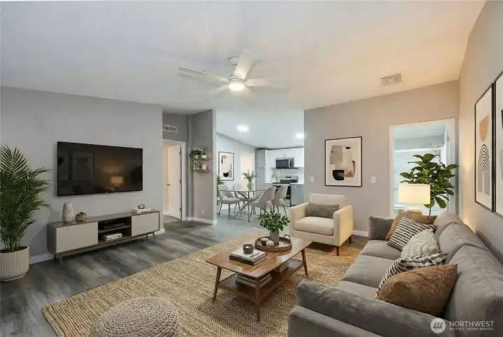 Living room with beautiful vinyl plank