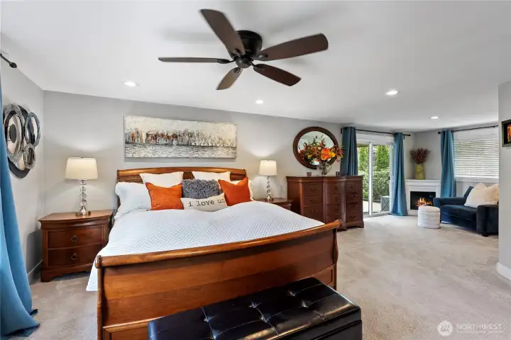 The updated Primary Suite combined two bedrooms for a large all included suite off the private back deck. A slider makes it easy to slip out for the luxury of an evening or morning hottub The updated Primary Suite combined two bedrooms for a large all included suite off the private back deck. A slider makes it easy to slip out for the luxury of an evening or morning hottub