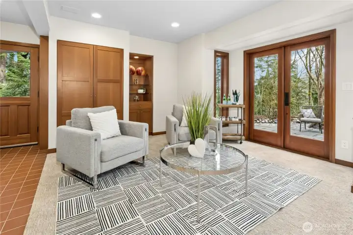 Lower level gathering area.