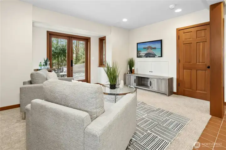 Lower level gathering area.