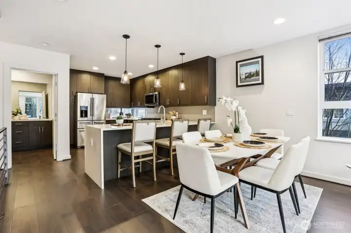 Dining room and living room.