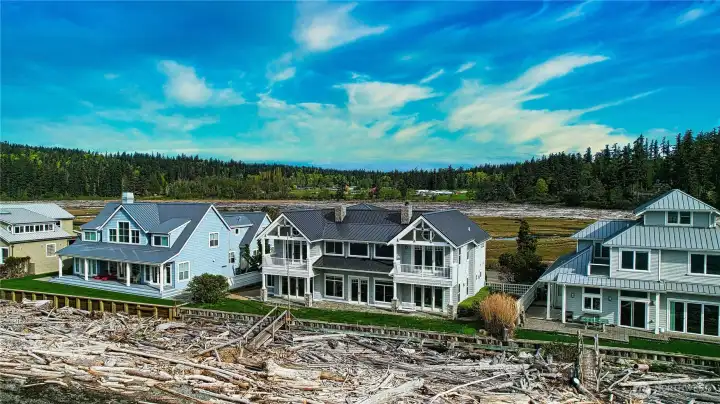 Driftwood beach and tide flats.