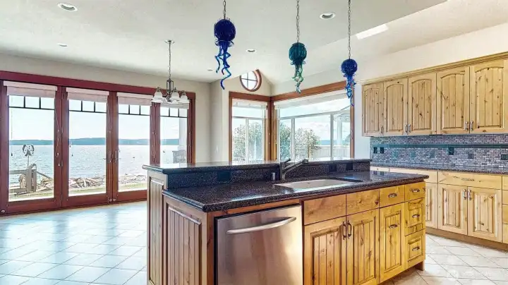 The kitchen is steps from....