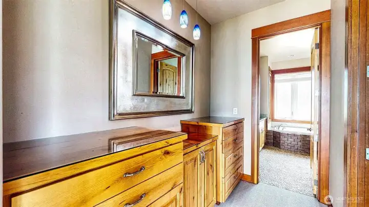 Built in dressers on the right hand side and a large closet room on the left hand side. (not pictured)