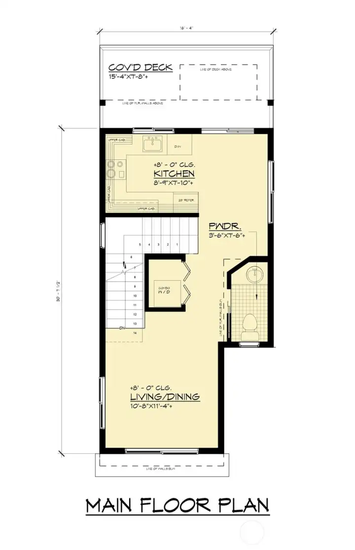 floorplan of main level (living, kitchen & dining)