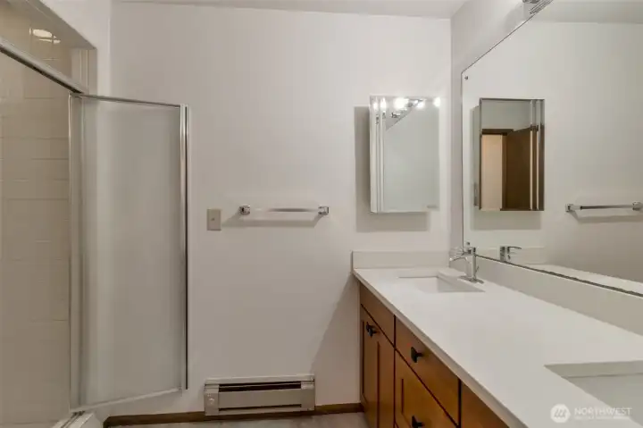 A 3/4 bath at the primary suite