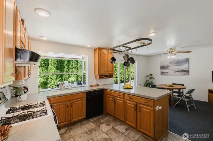 Kitchen with peninsula and pot rack Kitchen with peninsula and pot rack