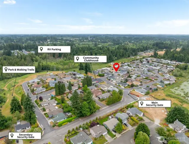 Bird’s-eye view of Thunderbird Village with easy access to all of its amenities.