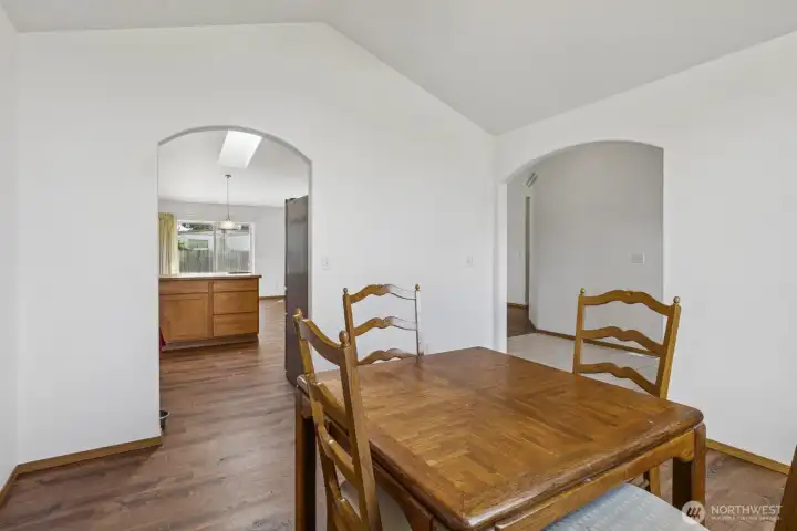 Step into the kitchen from the formal dining