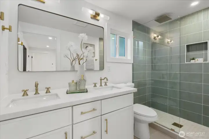 Primary Bathroom - heated tile floors with smart thermostat