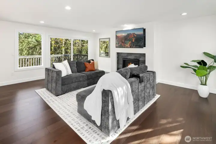 main level living room with deck access