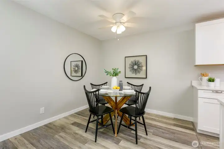 Spacious dining area makes hosting guest fun and easy.
