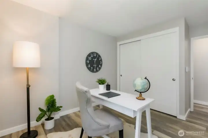 Generous closet offers more space for storage.