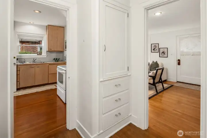 More period details shine through with classic hallway storage.