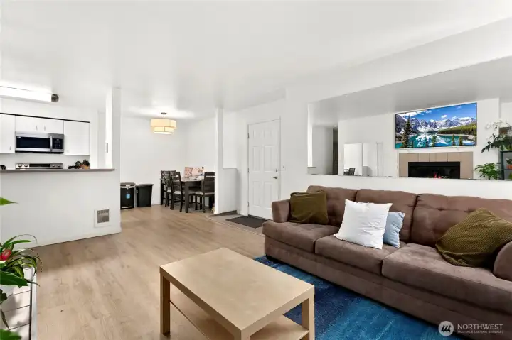 A easy few steps from the dining area and kitchen with good sight lines for conversing with your guests as you whip up some snacks.