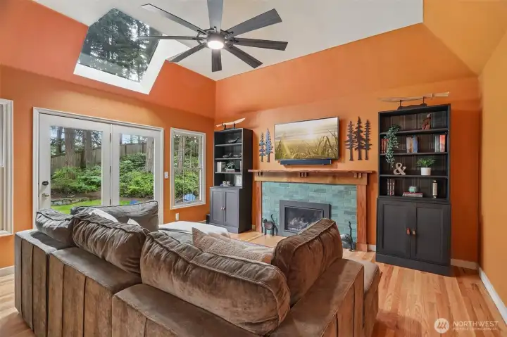 Secondary living room with converted gas fireplace
