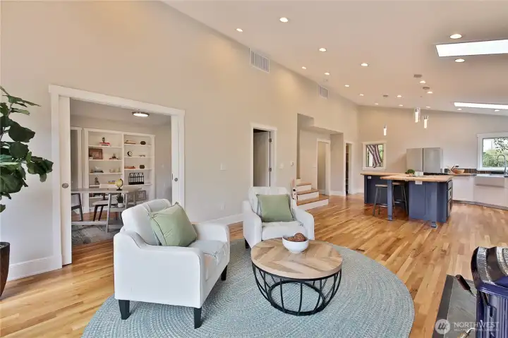 Large, light and airy, lots of space for comfortable living.