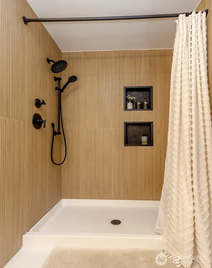 Primary bath walk in tiled shower Primary bath walk in tiled shower