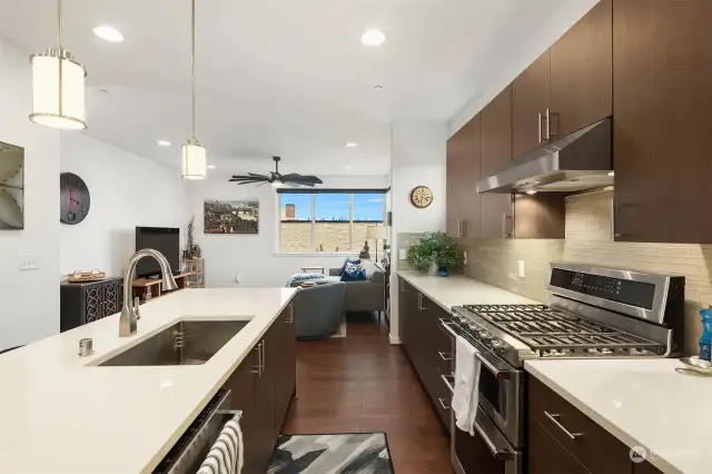 Stylish backsplash adding a designer touch.