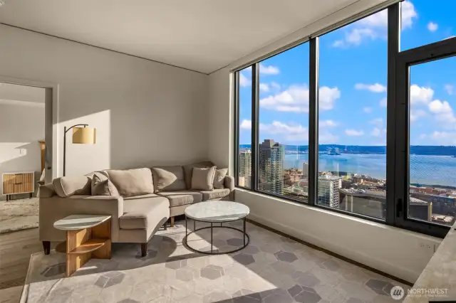 Living room with a full western view!