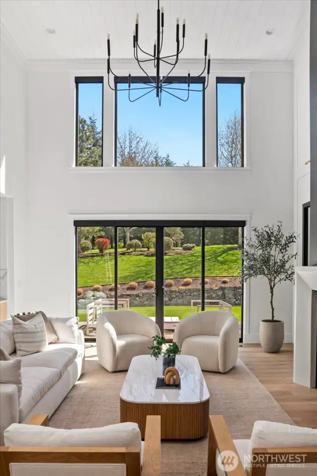 2-story great room; walls of windows, access to the backyard