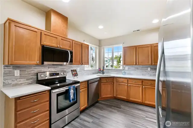 Ample counter and cupboard space.
