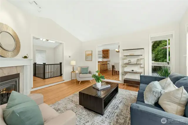 Another view of the living room with a peek into the kitchen...