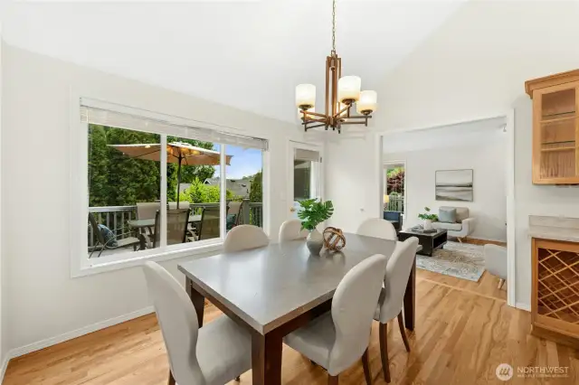 The dining space has direct access to the upper deck - another place to gather and dine al fresco!